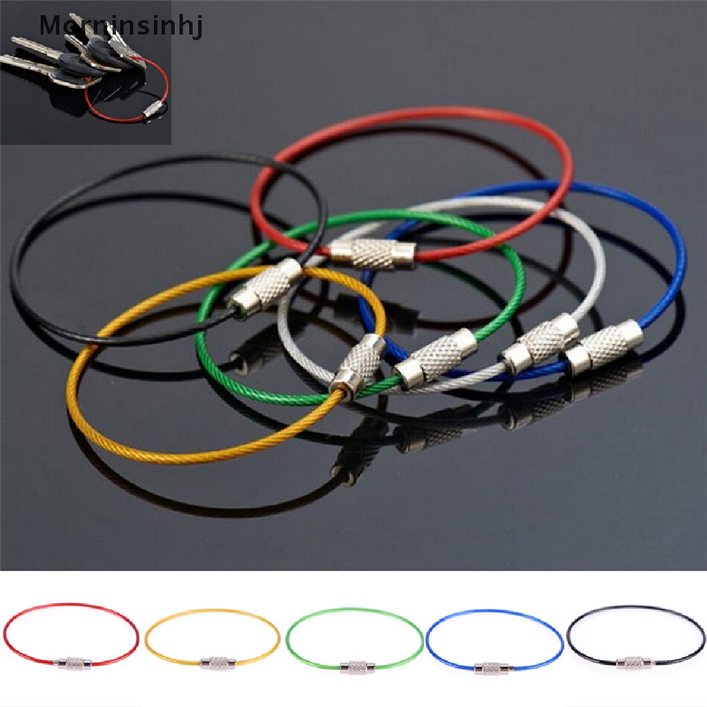 Mornin 5PCS Kawat Stainless Steel Gantungan Kunci Kabel Key Ring Chains Outdoor Hiking Fashion id