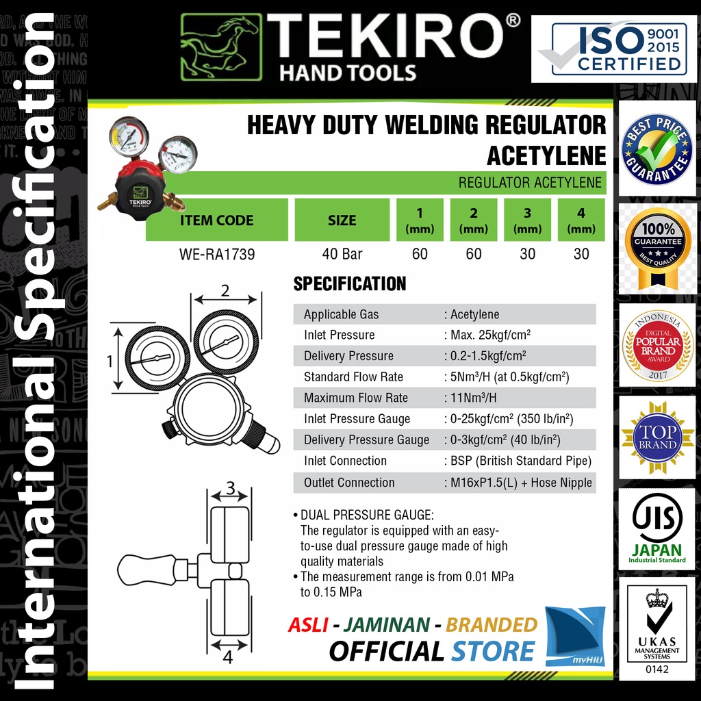 Regulator Las Acetylene Meteran Tabung - Heavy Duty Regulator TEKIRO