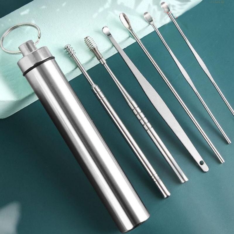 SET 6PCS Alat Pembersih Kotoran Telinga 6in1 Korek Kuping Stainless Ear Pick Cleaner