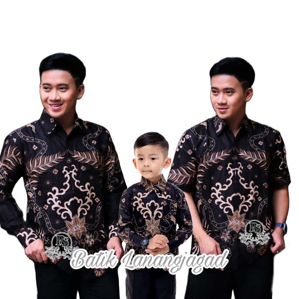 Batik Pria Couple Batik Ayah dan Anak Laki Laki Kemeja Batik Anak Cowok Motif Knz Hitam