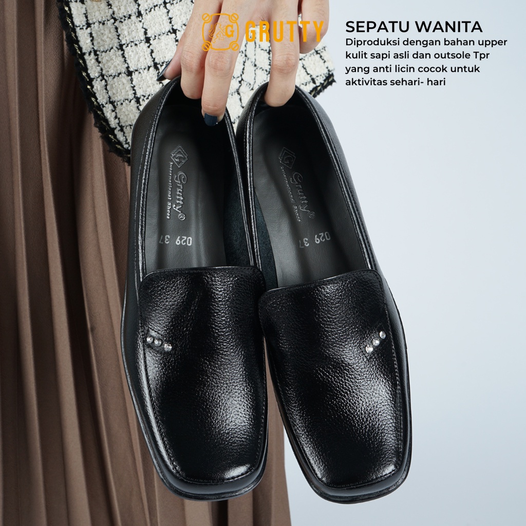 Flatshoes Pantofel Formal Sepatu Wanita Kerja kuliah kantor Hitam Kulit asli empuk anti lecet