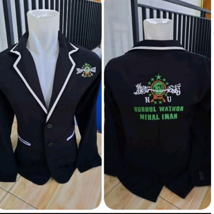 ❁ jas almamater hitam lis putih bordir logo NU ( bisa tambah nama dan logo) ♠