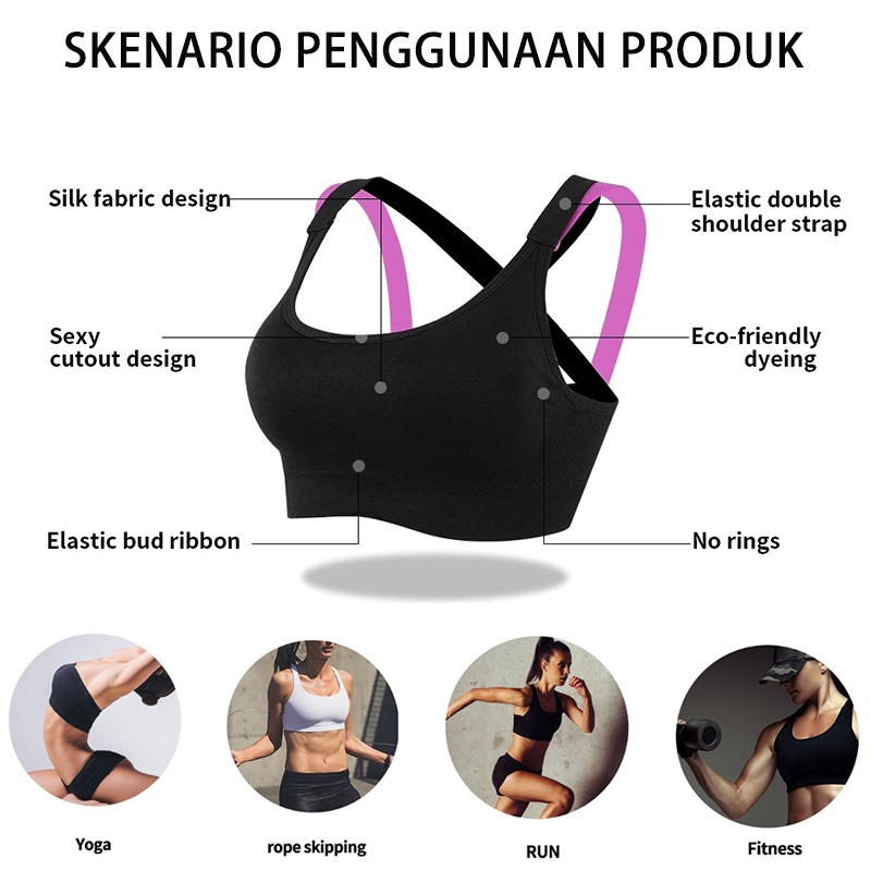 Sport Bra Gym Wanita Crop Top Zumba Bra Senam Wanita Aerobik Fitness Yoga Push Up Bh Olahraga Wanita 2082