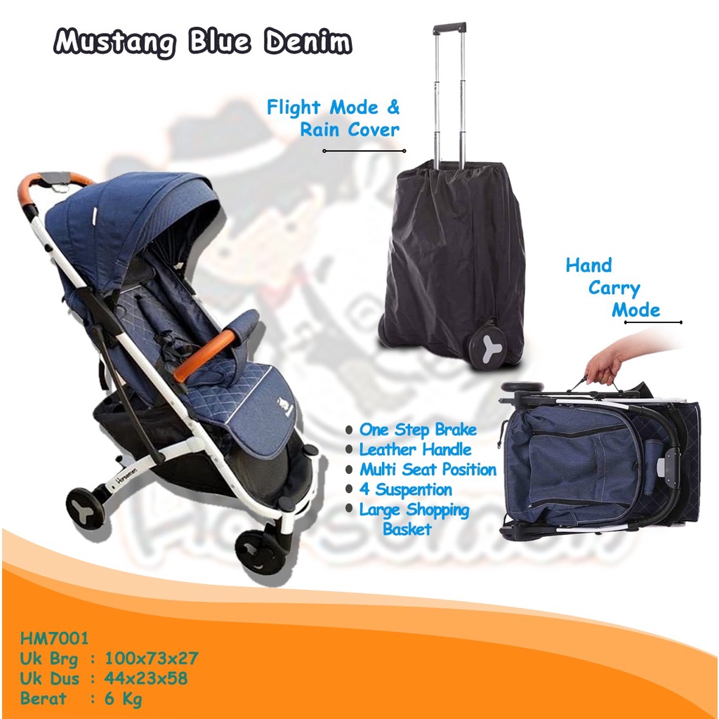 HM7001 Blue Mustang Red Stroller Stroler Stoler Stoller Cabin Size Kabin Pesawat Lipat Kecil Mini Ne
