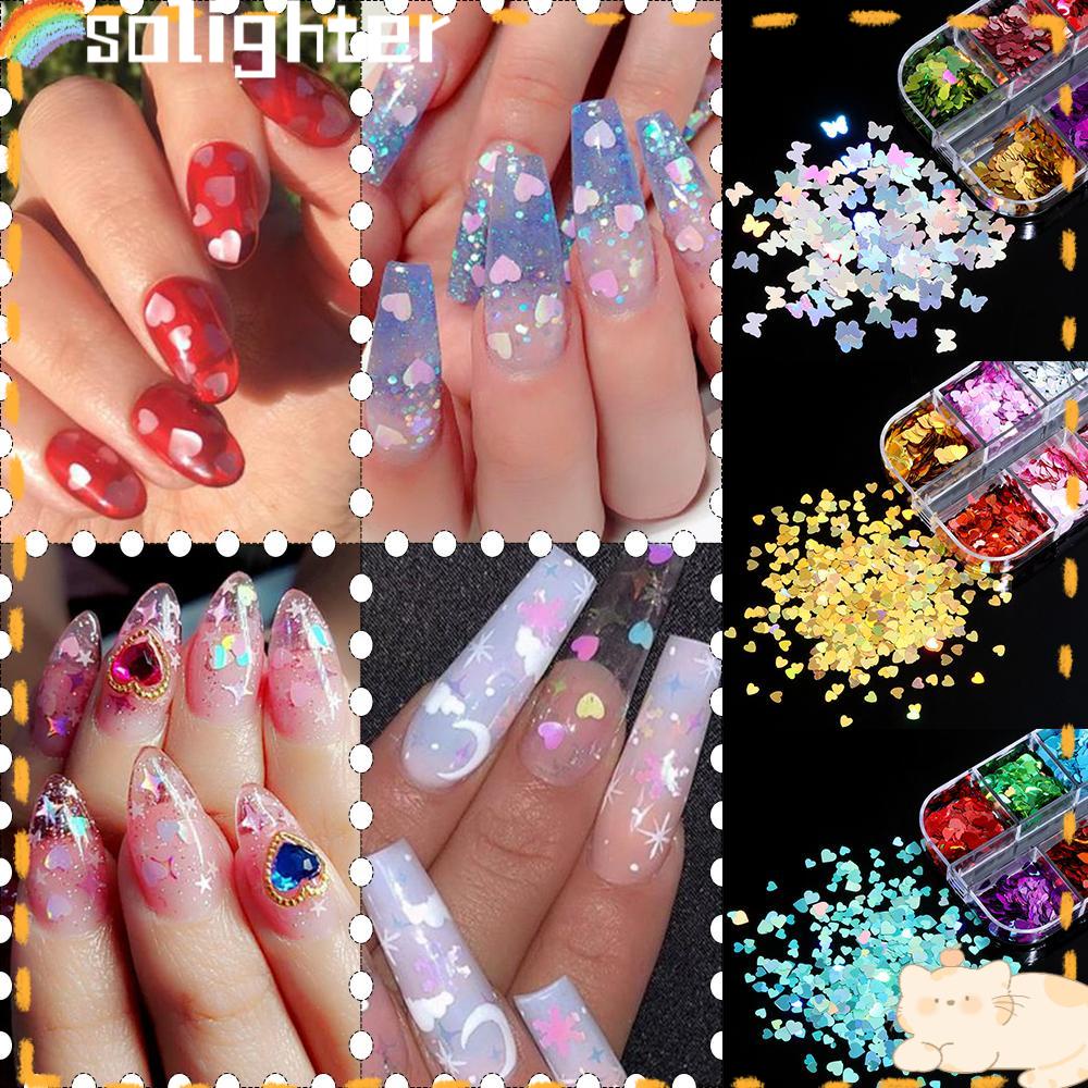 Solighter 12kisi Cinta Hati Kuku Payet Fashion Manicure Decor DIY Art 3D Dekorasi Kuku