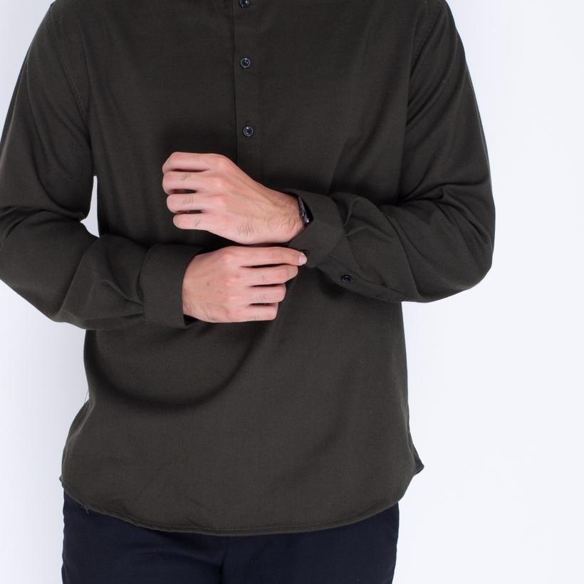 ◘ Koko Kurta Pria Panjang Army - Baju Muslim Pria Lengan Panjang Army - Kemeja Pria Lengan Panjang A
