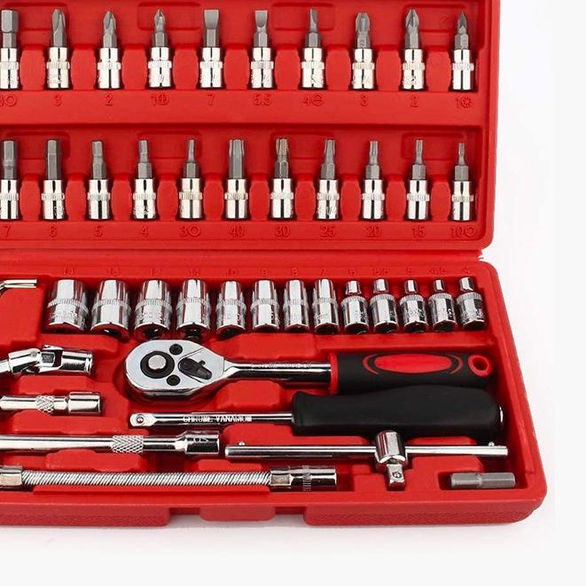 ♗ bonkyo Kunci SOK 46 PC Set Socket (1/4 ")  Full Lengkap Socket Tool Kit Pas Ring L Motor Mobil ◄