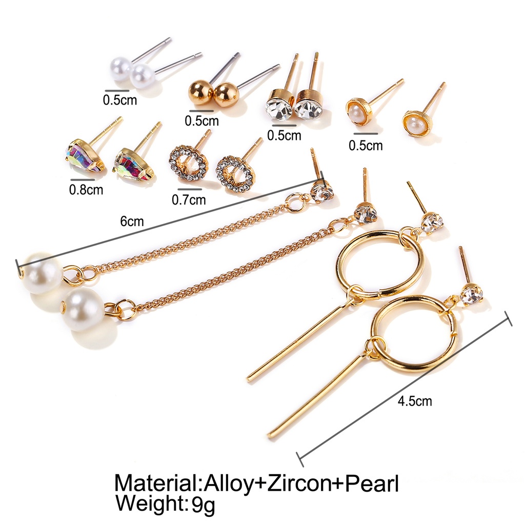 Anting Berlian Drop Color | Anting Mutiara Bentuk Lingkaran | 8 Pasang / Set Anting Tusuk / Stud Motif Bentuk Variasi Untuk Wanita | Aksesoris Wanita | Sendok Garpu Bahan Stainless Steel