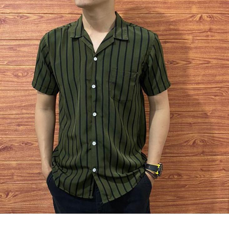 ♥ RIVIERA CLOTHING/KEMEJA STRIPE PRIA LENGAN PENDEK/KEMEJA SALUR PRIA/KEMEJA CASUAL PRIA/KEMEJA SANT