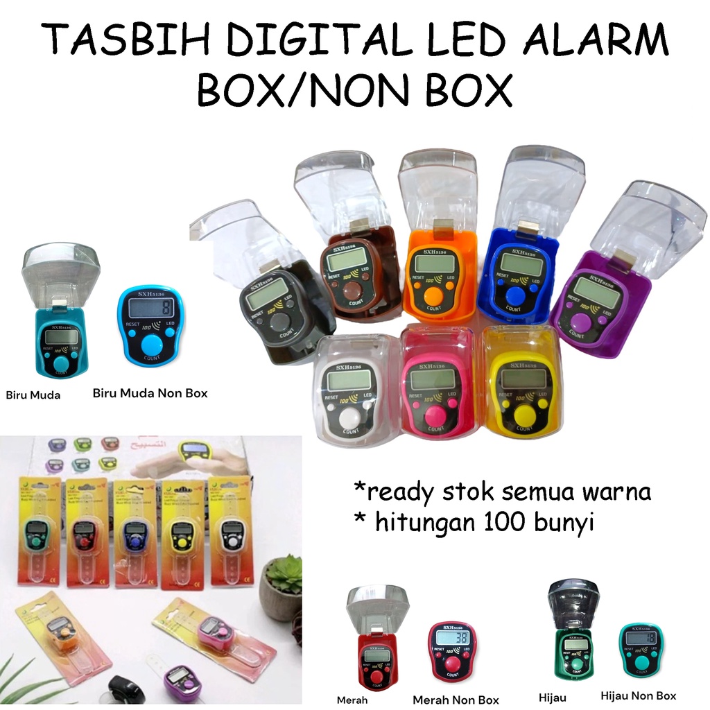 Tasbih Alarm LED SHX5136/Digital Finger Counter LED Alarm 100 Akan Bunyi 3 Tombol