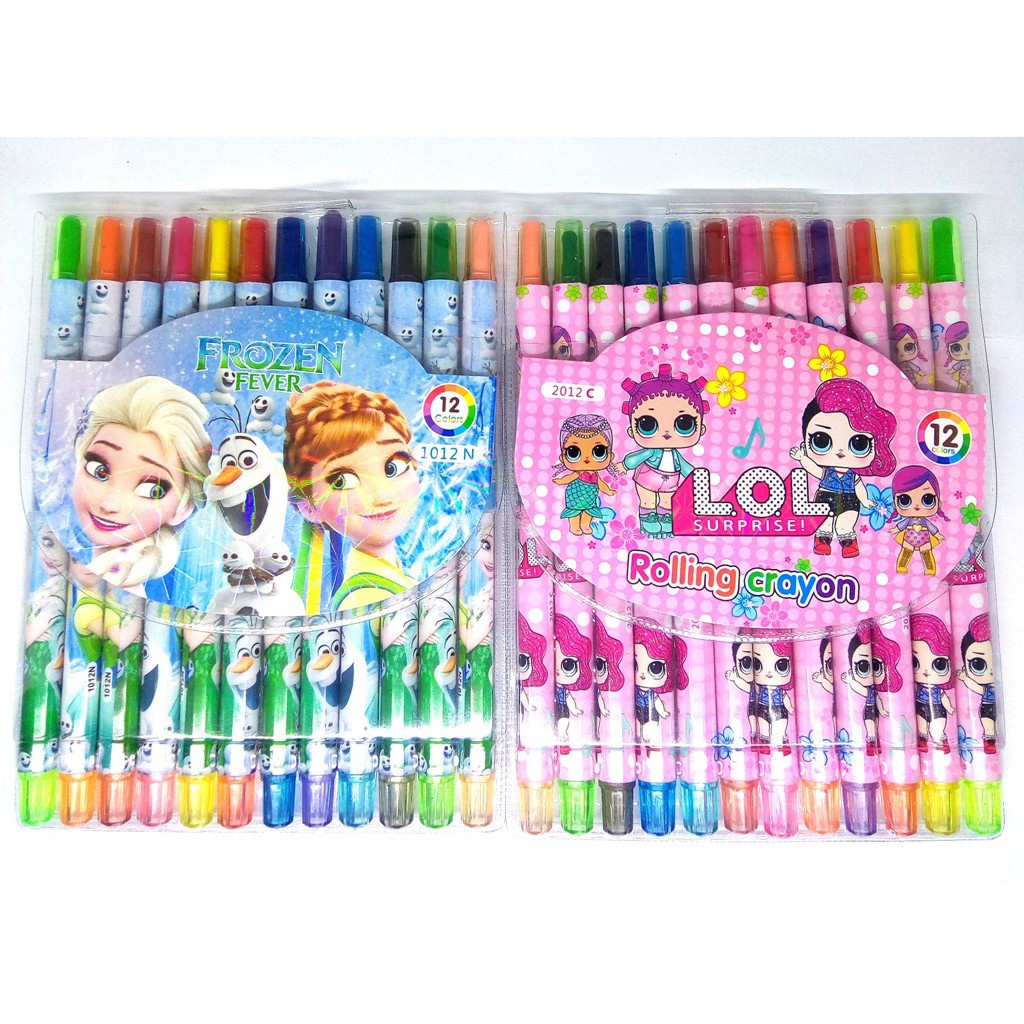 TOKO21GROSIR -- ROLLING CRAYON PUTAR PANJANG KARAKTER 12 WARNA