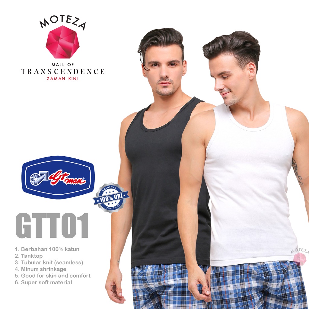 Kaos Dalam Singlet GTMan Tank Top Pria T-Shirt - GT Man GTT 01 / GTT01 - Putih /  TOKO KEANULOVA