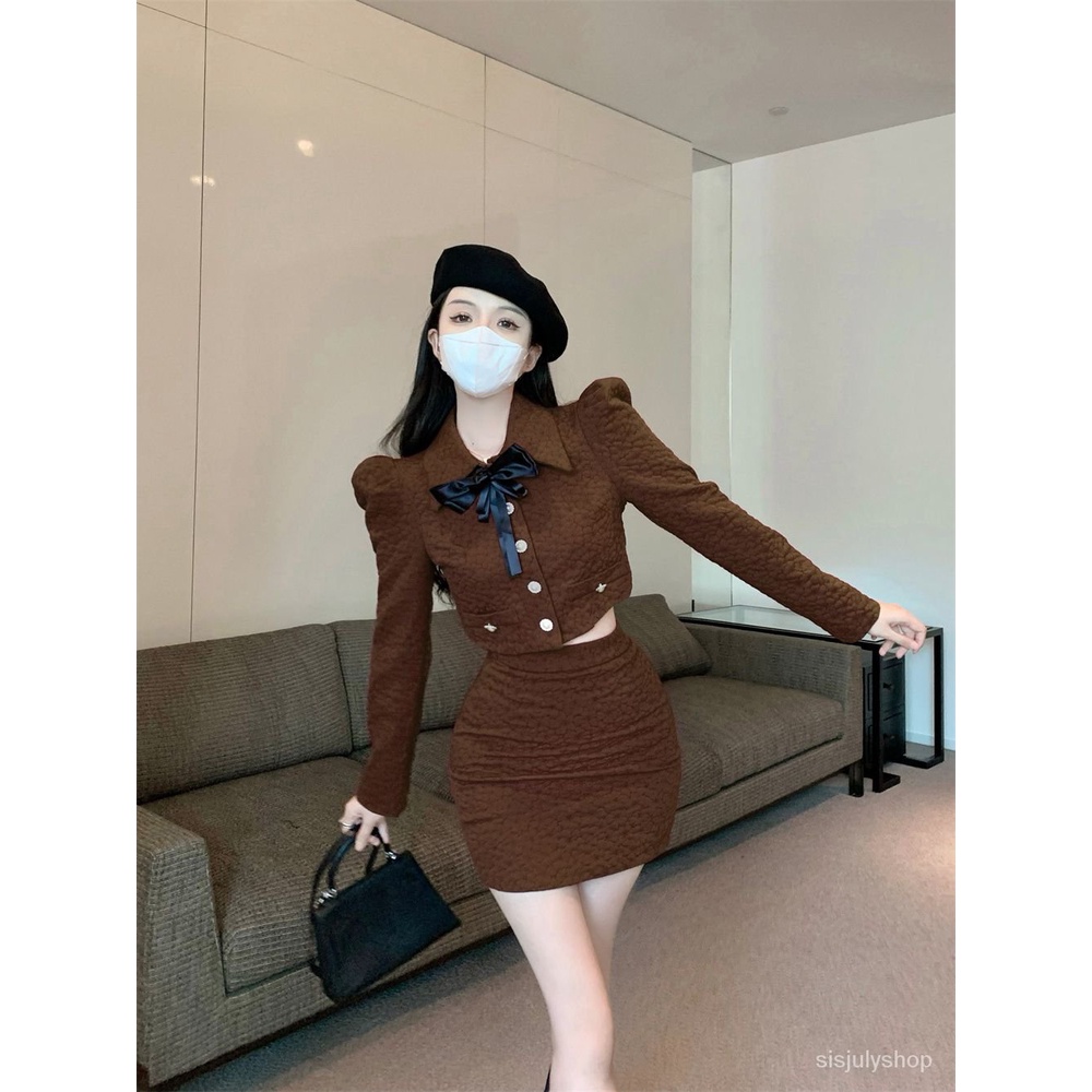 [✅BISA COD] #Sisjuly# Dupa angin dupa kecil dua potong jaket pendek busur mode baru set rok pendek b