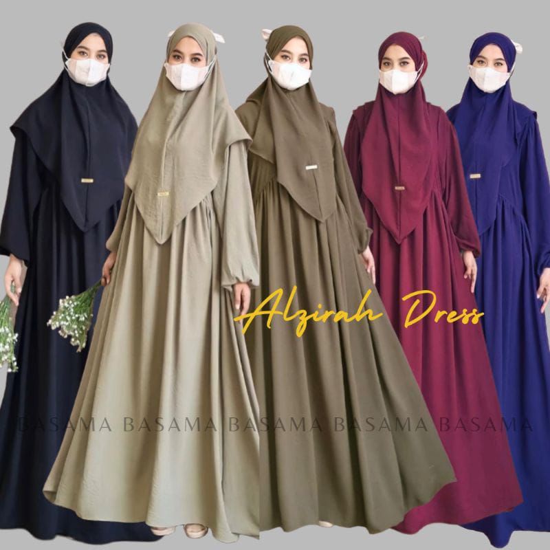 Gamis Wanita Terlaris Al Zirah Syar'i Set Khimar Bahan Crinkle Airflow Gamis Jumbo Lengan Balon