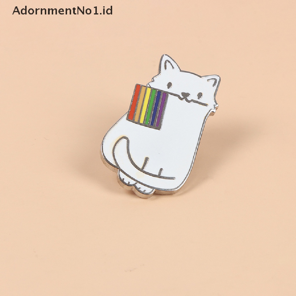 [AdornmentNo1] 1pc Kucing Dengan Bendera LGBT Pride Enamel Pin Hujan Gay Bros Perhiasan [ID]