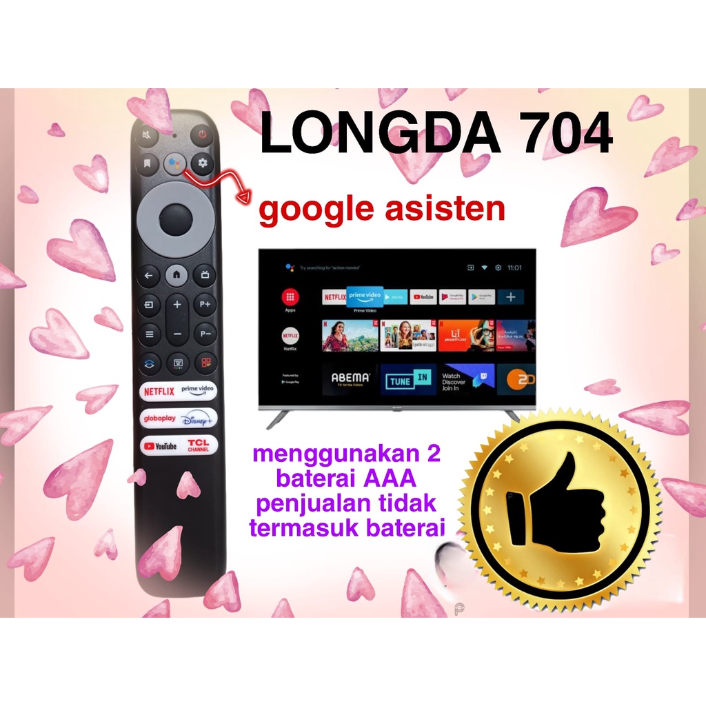 REMOTE PENGGANTI TV LED SMART TV ANDROID TCL LONGDA 704 VOICE