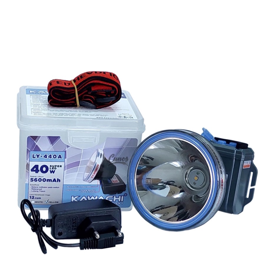 NEW~Senter Kepala Super LED 40 Watt Kawachi LY-440A dengan 5x pencahayaan | HeadLamp LED Super Terang WaterProof 40W 40 Watt Super LED Isi Ulang Rechargeable 5600 mAh | Senter Kepala Kawachi LY 440 A Polymer Lithium Waterproof | FMS