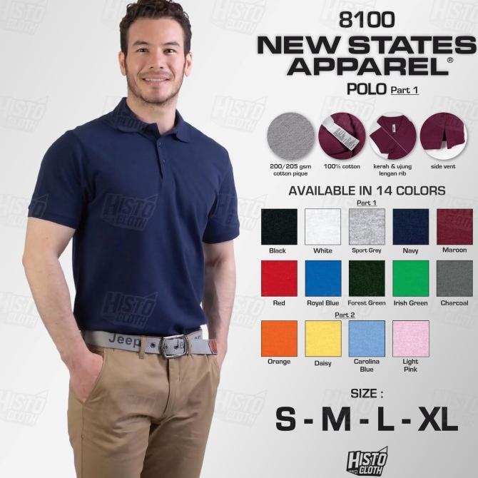NSA Polo Premium Cotton 8100 New States Apparel S M L XL Original