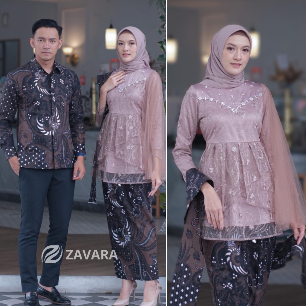 Kebaya Batik Couple Wisuda Modern Kebaya Tunangan Lamaran Baju Couple Kondangan Set Batik Brukat Terbaru