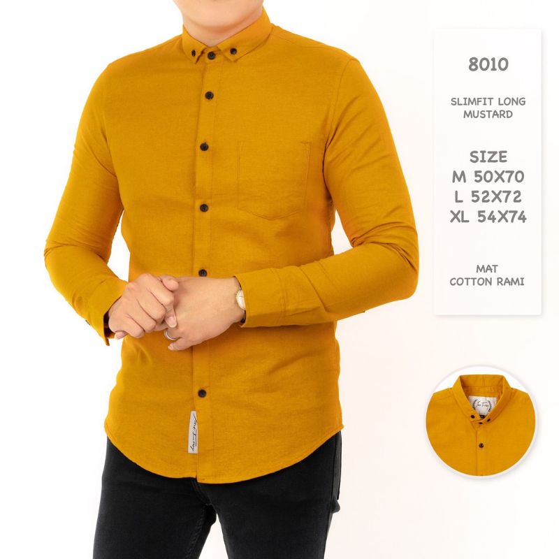 BEST SELLER  Kemeja polos Lengan panjang kuning  Mustard Hem kemja pria