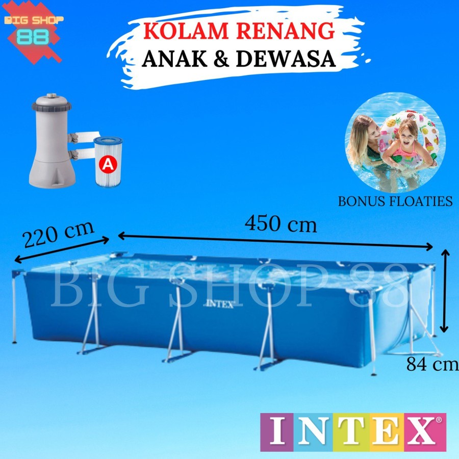 Kolam Renang Keluarga Dewasa Anak Intex Kolam Portable Family Kolam Ikan Frame Pool Jumbo Raksasa 3M