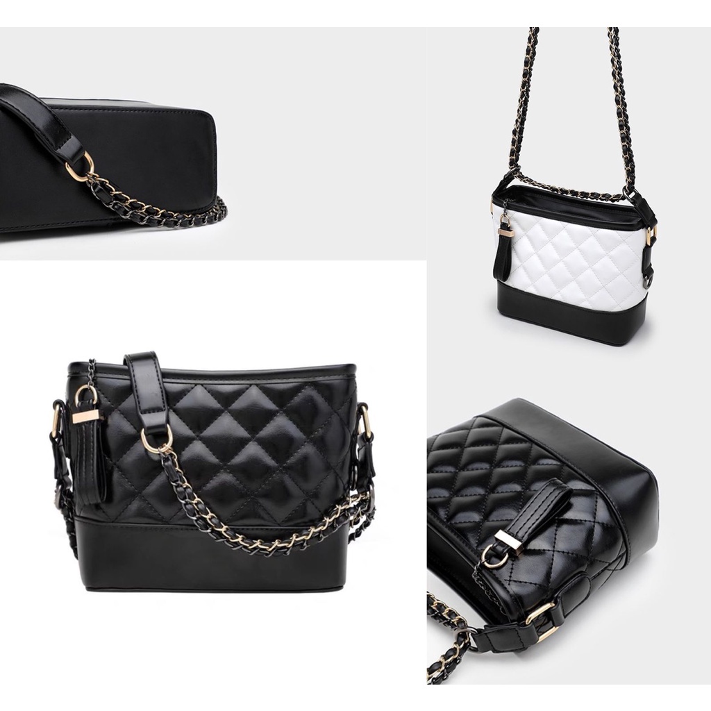 Tas Wanita Selempang Bahu cantik FT64 Kulit hitam cantik elegan rantai 19 x 7.5 x 13 cm