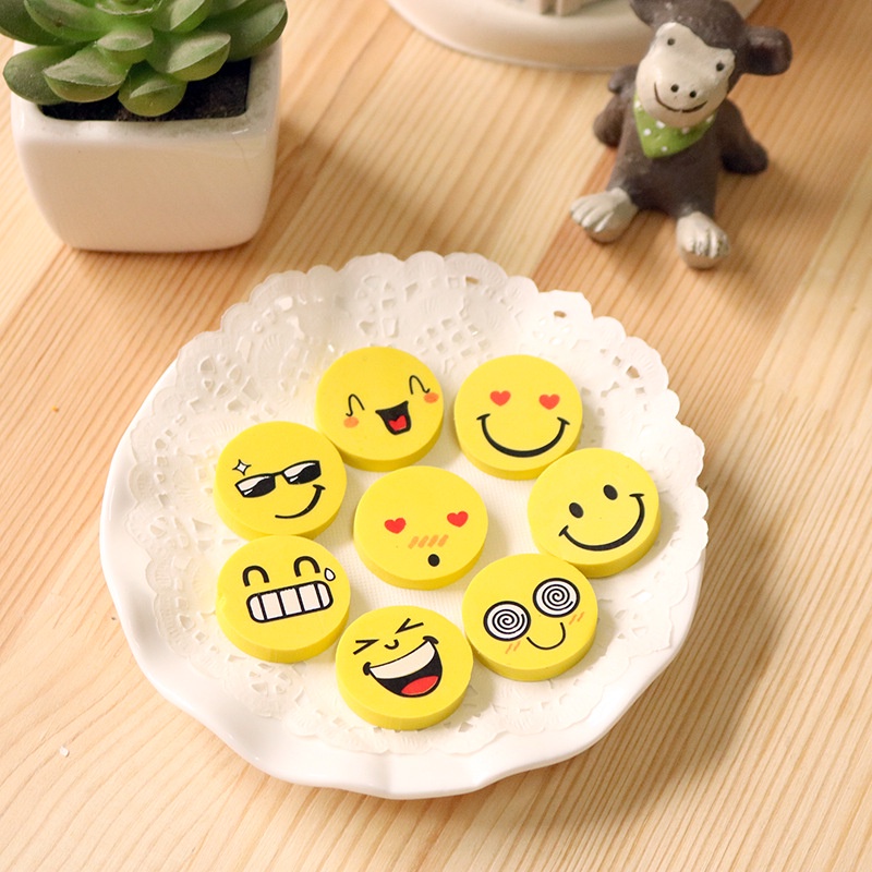 ⭐️𝐈𝐇𝐒 𝟖𝟖𝟑 𝐋𝐚𝐦𝐩𝐮𝐧𝐠⭐️Penghapus Pensil Karakter Emoji Smile Bulat Lucu Set 4pcs