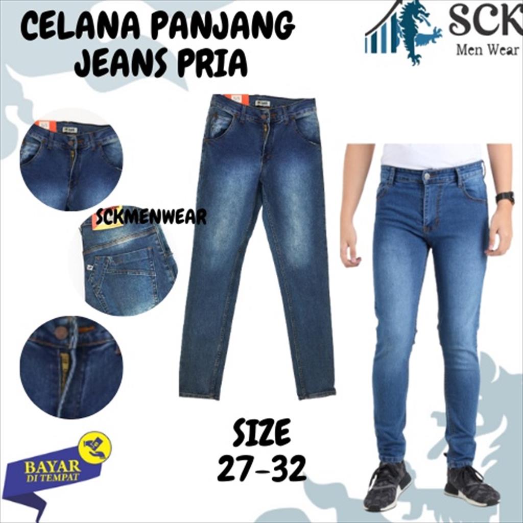 SCK - Celana Panjang Pria LS PENSIL JEANS BIRU ukuran 27-32 / Celana Jeans Casual Pria Formal / Celana Basic Halus