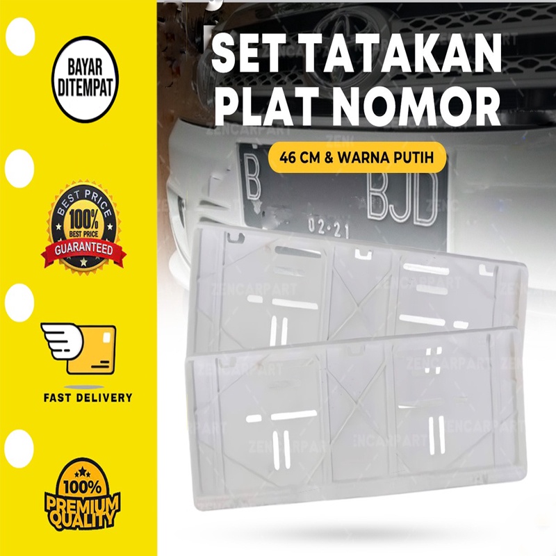 ✅ 1 Set Frame Bracket Tatakan Plat Pelat Nomor Mobil Putih Universal 45 CM