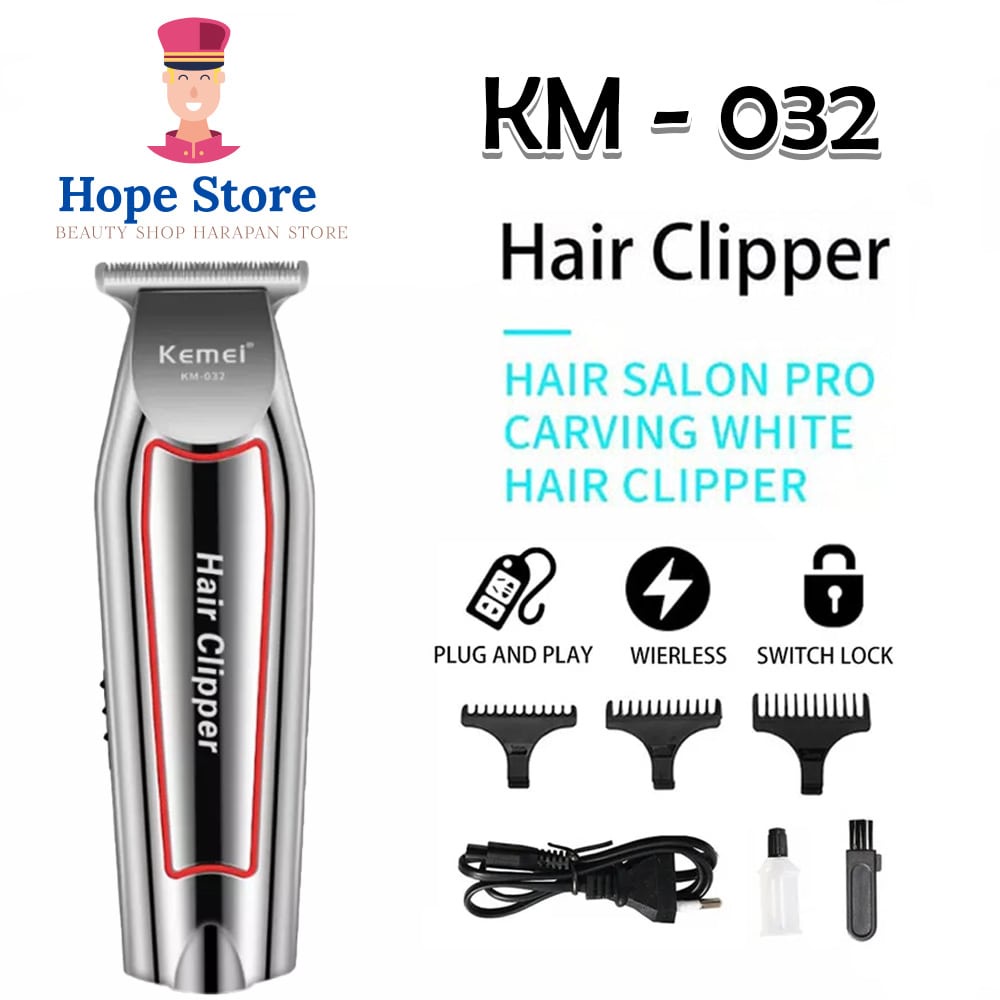 Hope Store - Kemei KM-032 Mesin Cukur Rambut Kumis Jenggot Cordless