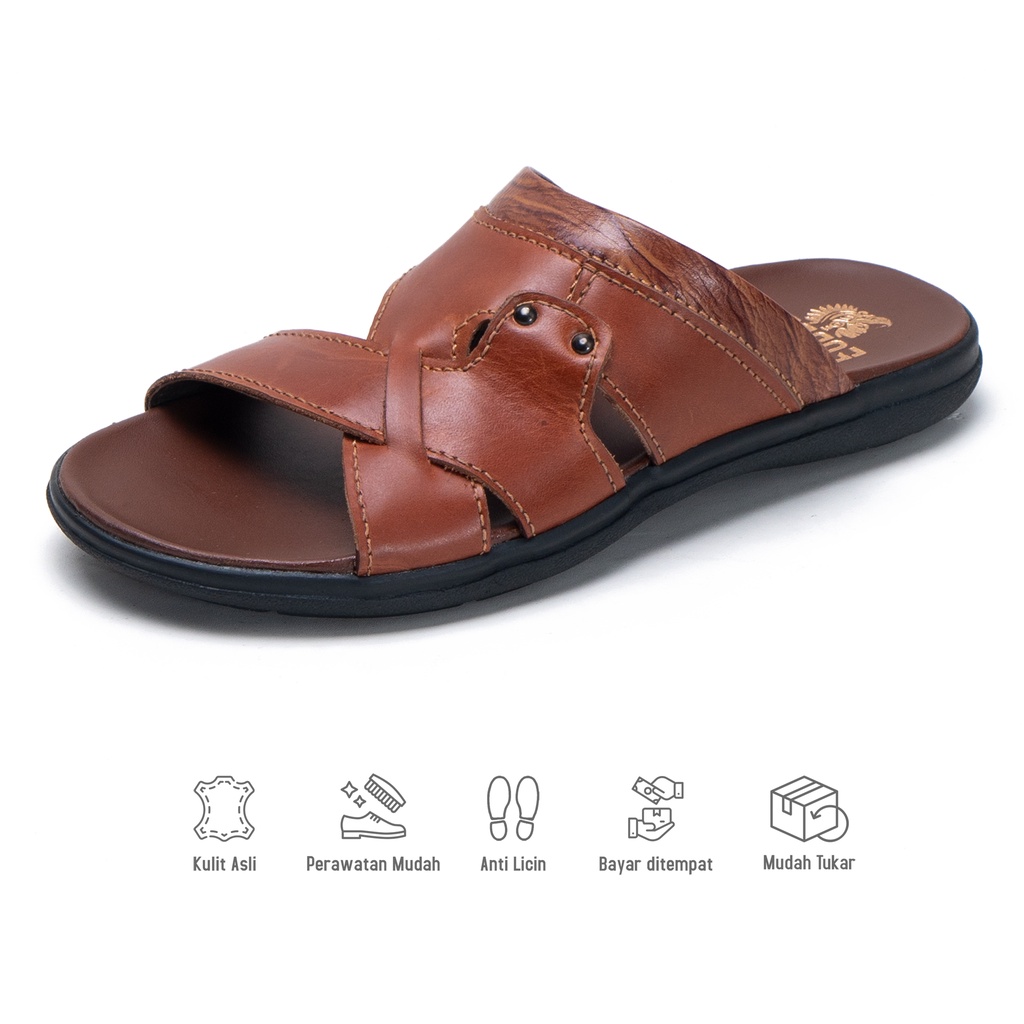 Sandal Pria  Slop Original Outsole Karet Flip Flop Kulit Asli Santai MS444