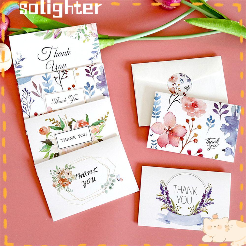 Solighter 6set Kartu Ucapan Terima Kasih Pesta Amplop DIY Bunga Pesan Floral Postcard