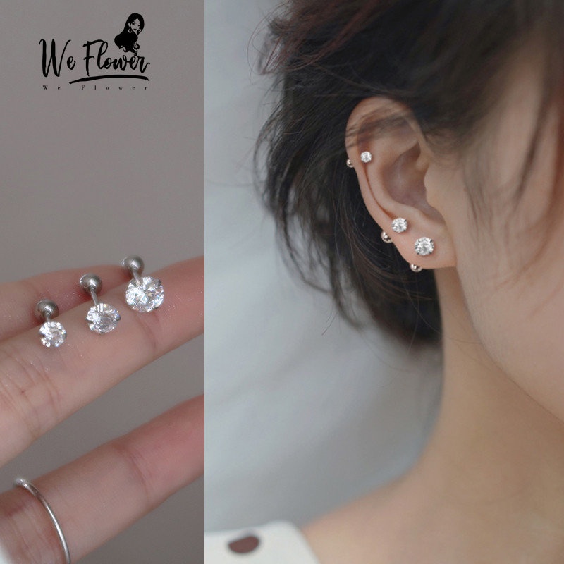 Kami Bunga 1 Pc Elegan S925 Bola Perak Bersinar Zirkon Stud Anting-Anting Untuk Wanita Pria Chic Kristal Tindik Tulang Rawan Anting-Anting Pick Gratis Telinga Perhiasan