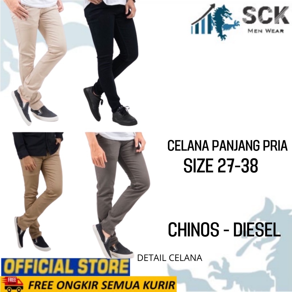 Celana Panjang Chinos DISEL Ukuran M-4XL Aneka Warna Pinggang Karet Tali - sckmenwear GROSIR