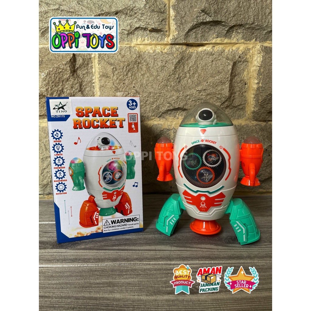 [FREE BATERAI] Mainan Anak Robot Roket Luar Angkasa - Robot Astronot Space Rocket  Menyala Bergerak 