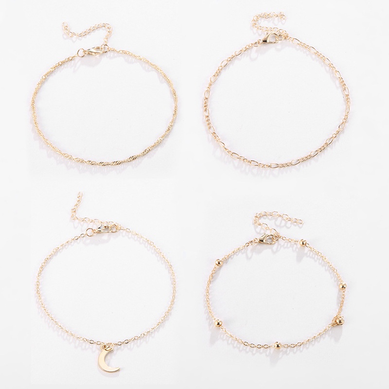 4pcs/set925 Sterling Silver Bulan Liontin Rantai Gelang Kaki Untuk Wanita Musim Panas Pantai Pesta Barefoot Sandal Kaki Gelang Kaki Perhiasan