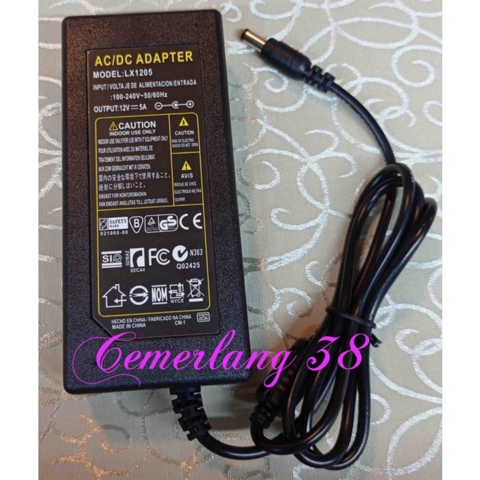 Adaptor 5A 12V + Kabel Power adaptor cctv adaptor dvr 12 V 5A - 115 cm