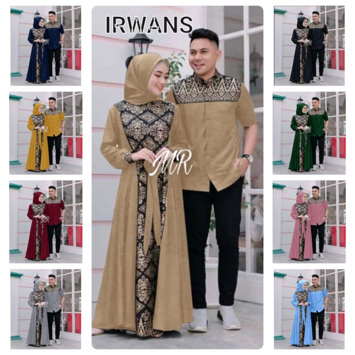pStore88 - Gamis Batik Kombinasi Polos Terbaru 2022 Modern Couple Baju Muslim 3974