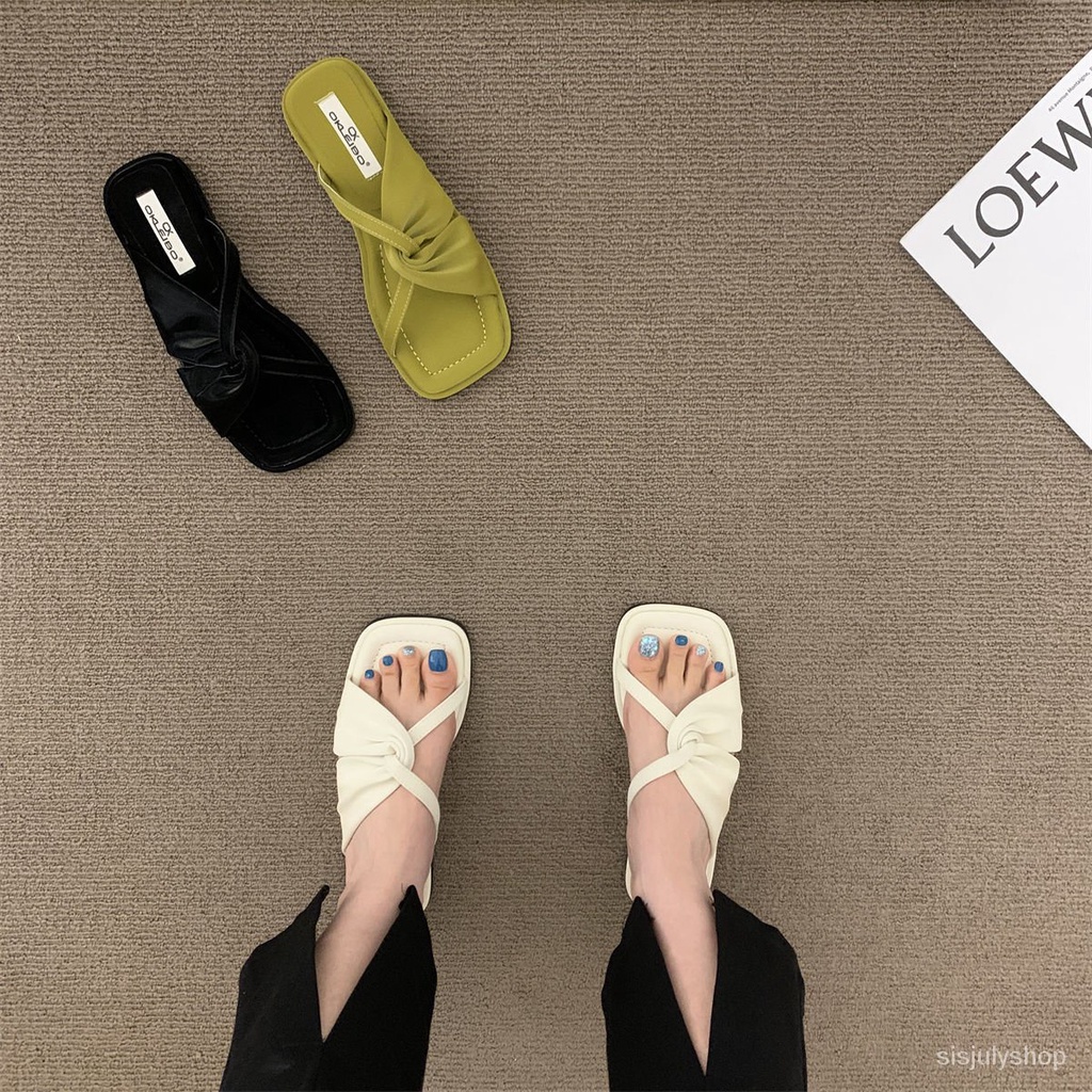 [✅BISA COD] #Sisjuly# Sandal wanita dengan dasar tebal sandal sepatu datar satu bagian sandal sepatu