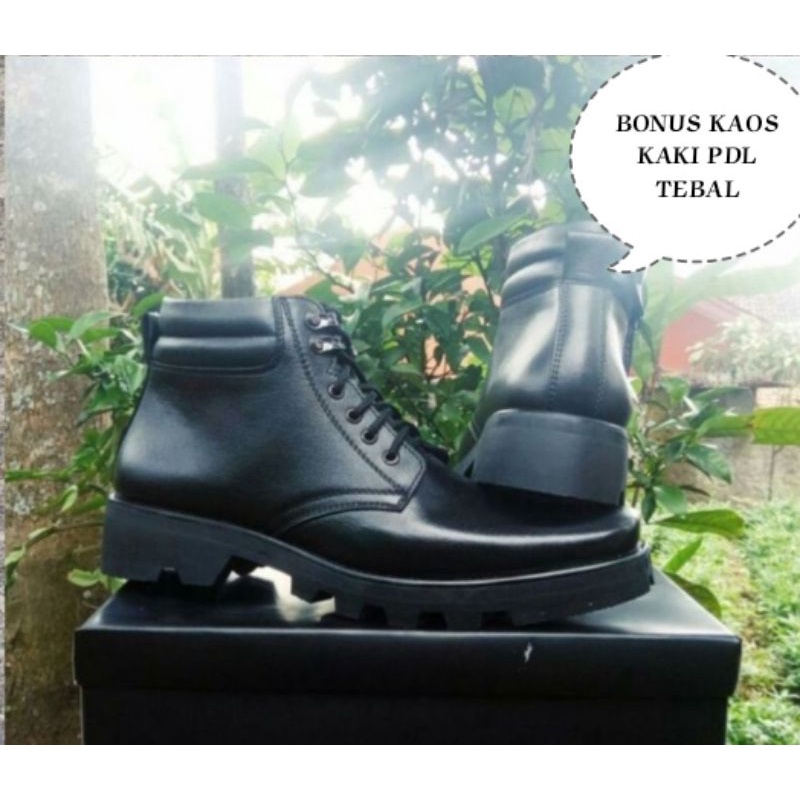 Sepatu pdh kulit tni polri security hitam doff dan kilap