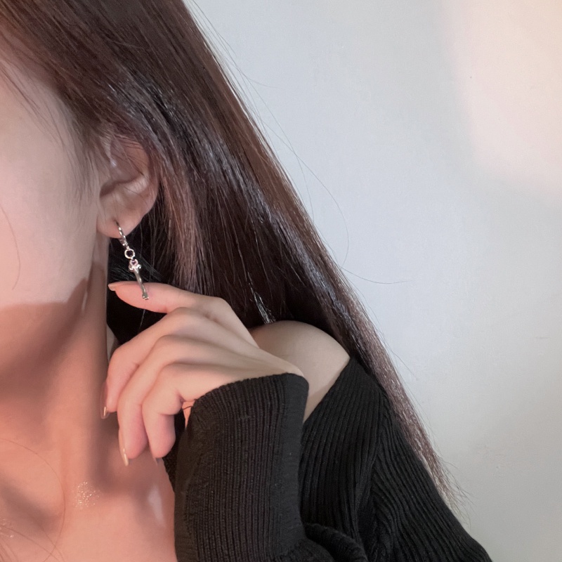 Asimetris Cinta Kunci Lock Earrings Aksesoris Kepribadian Harajuku Cahaya Mewah