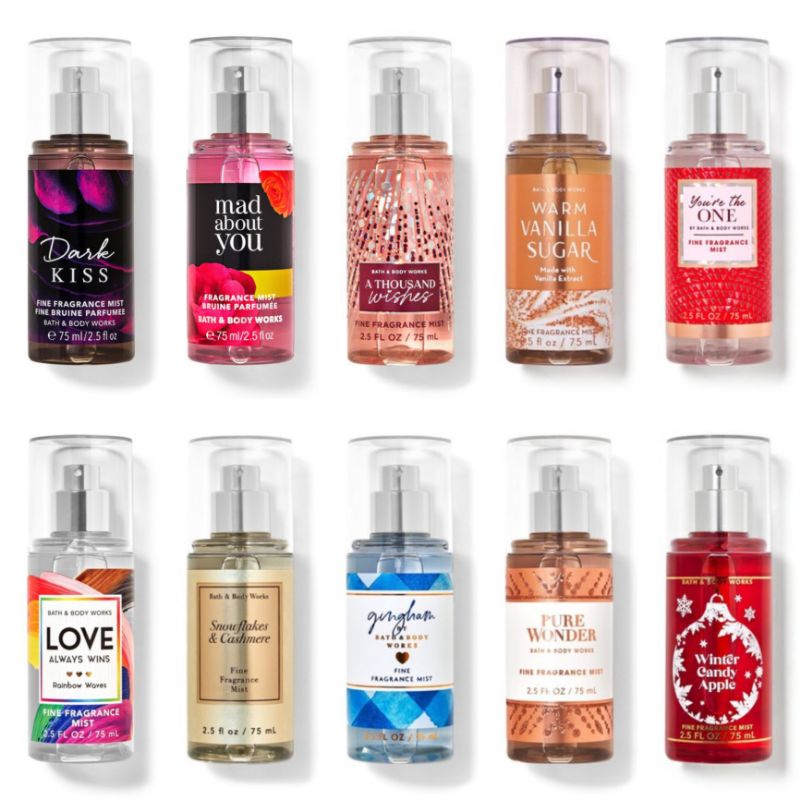 SALE!!! BBW BODY MIST TRAVEL SIZE - Into The Night, Gingham, Warm Vanilla Sugar, Gingham, A Thousand Wishes, Dark Kiss, Mad About You, Pure Wonder, Dark Velvet Oud, Among The Clouds, Coco Paradise, Waikiki Beach, Bahamas Passionfruit, Pink Pineapple