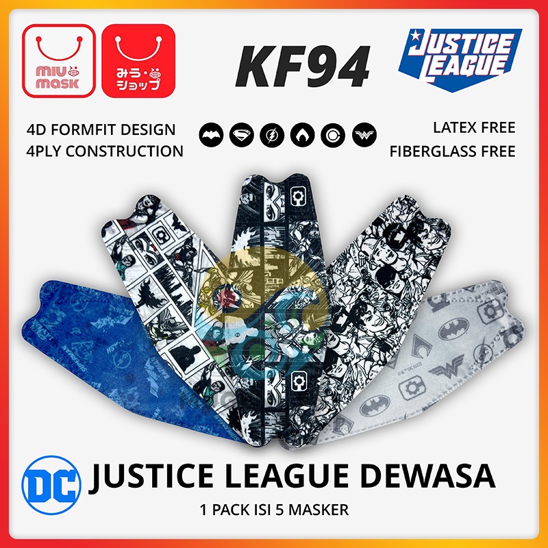 Masker MIU MASK Justice League KF94 Mask Dewasa (4Ply)