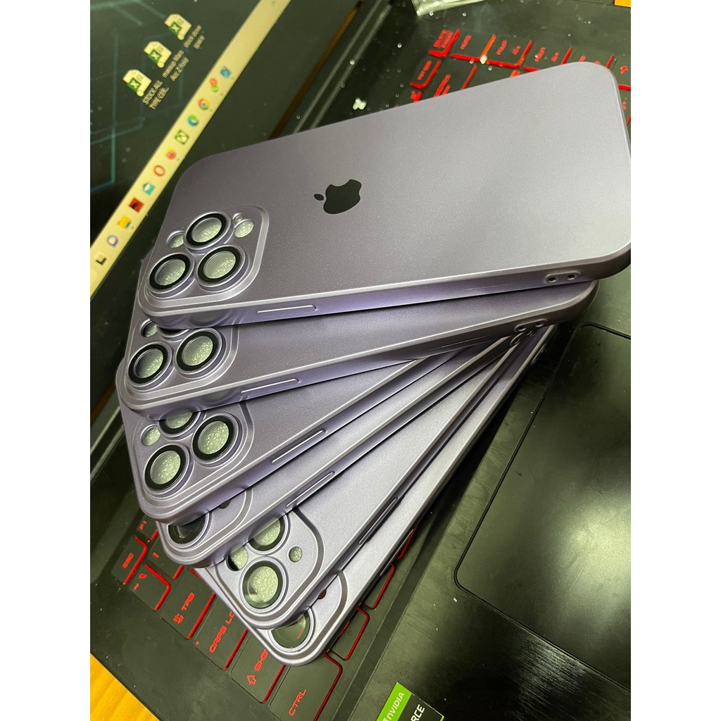 Purple Edition Soft Case Metalic Square iPhone 13 Promax 13 Pro 12 Promax 11 11 Pro X Xr Xsmax 1:1 Metalic Purple Soft + Protector Camera