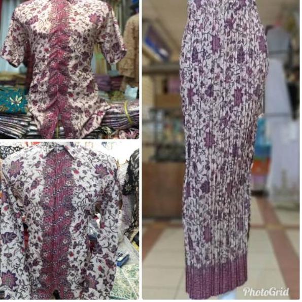 ✪ COUPLE BATIK / ROK PLISKET / ROK DUYUNG / ROK LILIT MOTIF BUNGA TANJUNG PINK ➼