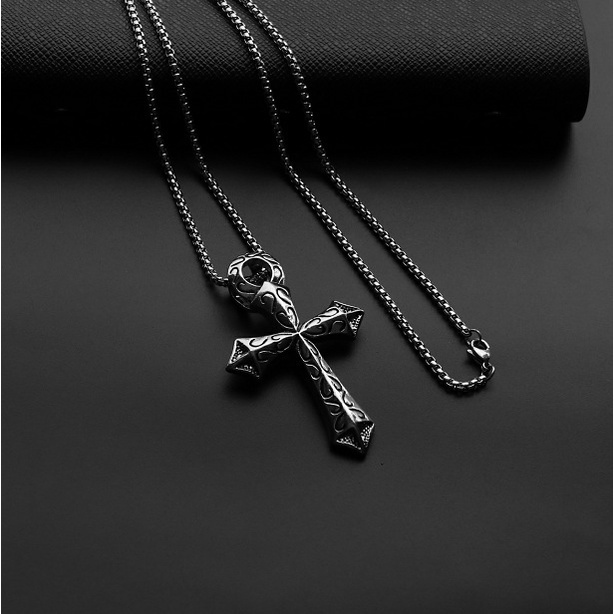 Kalung Salib Gaya Militer | Kalung Bahan Stainless Steel | Aksesoris Bahan Titanium Steel | Liontin Untuk Pria Dan Wanita