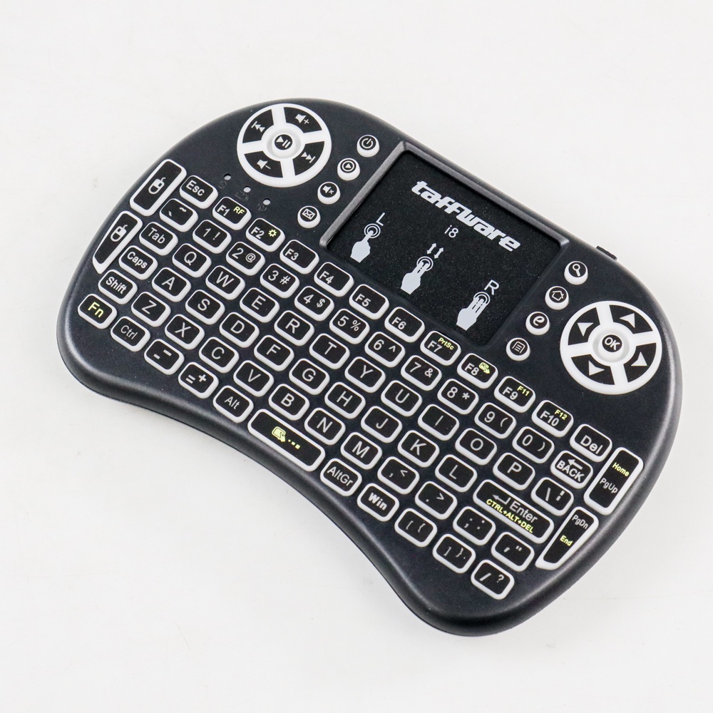 TAFFWARE MINI KEYBOARD I8 AIR MOUSE WIRELESS RGB BACKLIT RECHARGE DAN TOUCHPAD