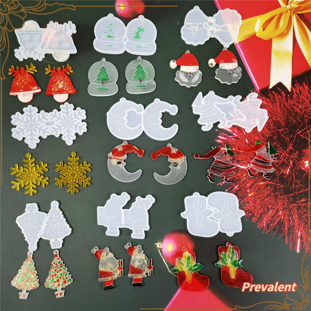 Preva Anting Cetakan Resin DIY Menjuntai UV Epoxy Elk Santa Claus Snowflake Resin Silicone Mold