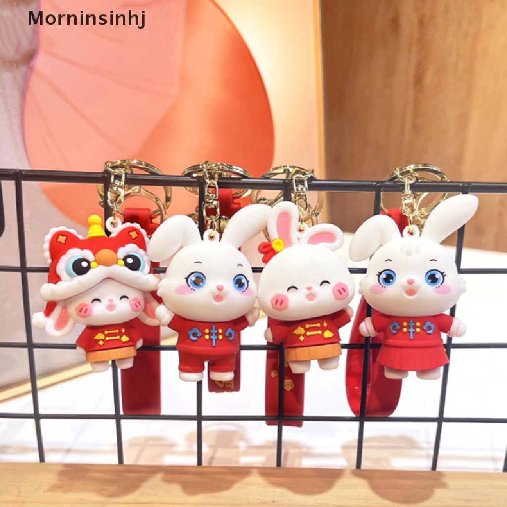 Mornin 1pc New Year Car Keyring Rabbit Keychain Key Lanyard Kartun Pasangan Gantungan Kunci Mobil Kelinci Hadiah Tahun Ransel Liontin id