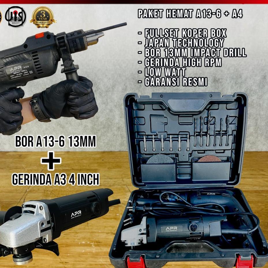 ☆ Promo Mesin Gerinda Combo bor 13mm 10mm komplit set mata listrik baja besi kayu tembok drill uchih